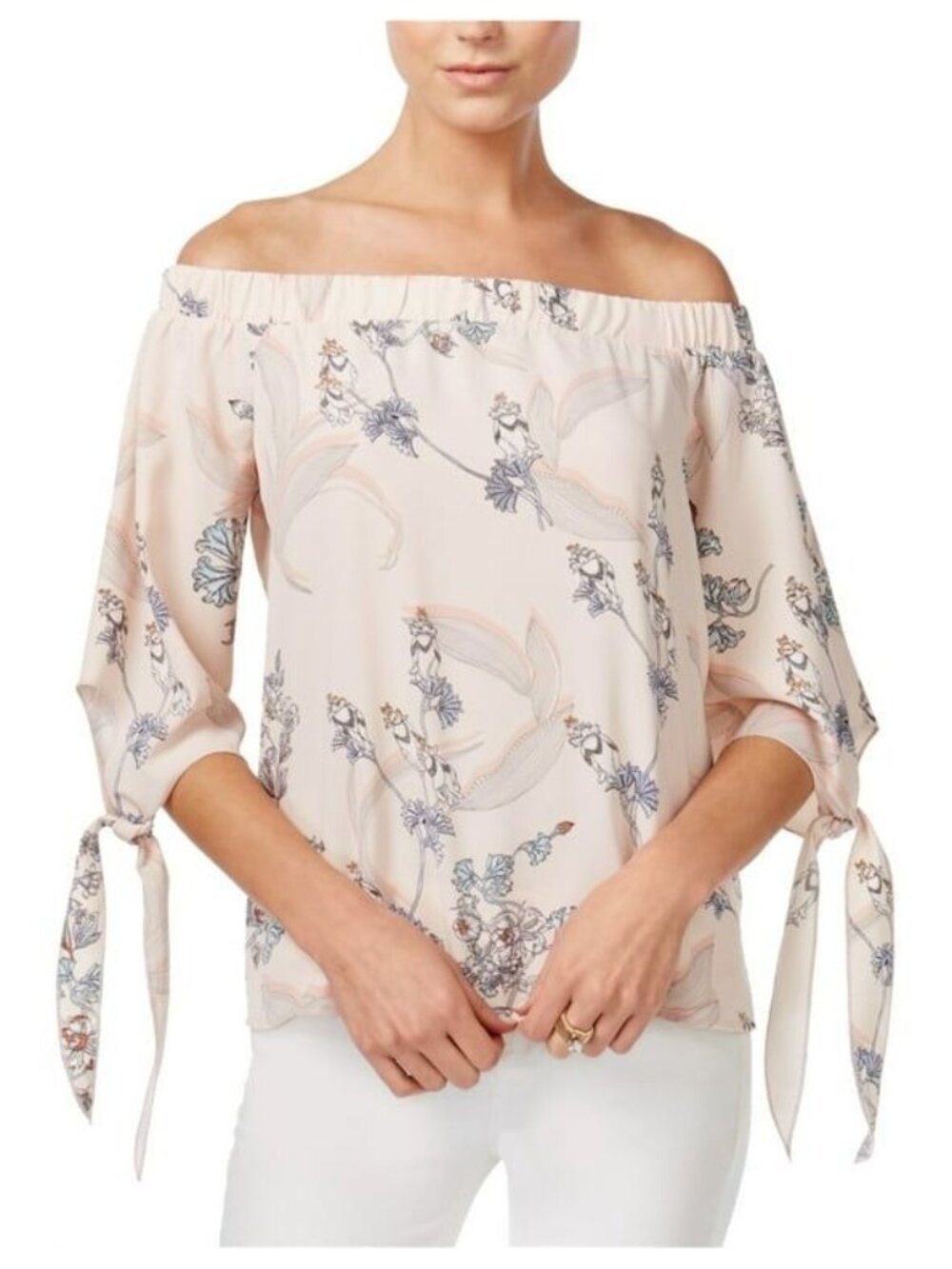 Bar III Floral Knot Front Blouse | Size Medium